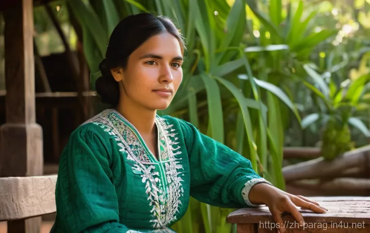 파라과이와 다른 남미 국가 비교 - **Prompt:** A serene scene depicting a Paraguayan woman, perhaps in her late 20s or early 30s, dress...