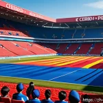 세로 포르테뇨 파라과이 축구 클럽 - A vibrant football stadium scene during a day match featuring Cerro Porte&ntilde;o&rsquo;s passionate fans in blu...
