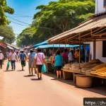 파라과이 여행 주의사항 - A vibrant street scene in Asunci&oacute;n, Paraguay during daytime, showing a diverse group of tourists and...