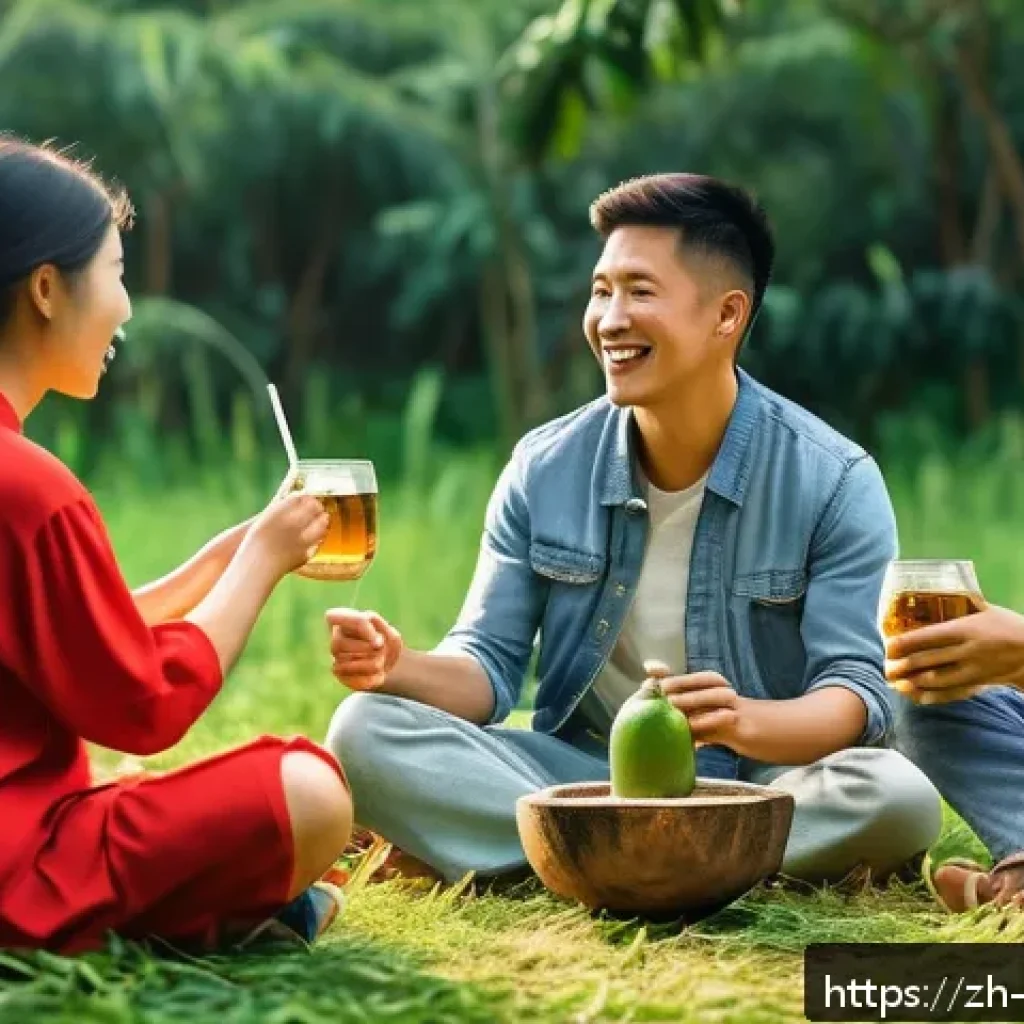테레레 파라과이 전통 음료 - A vibrant South American outdoor scene featuring a traditional mate ritual: a group of friends sitti...